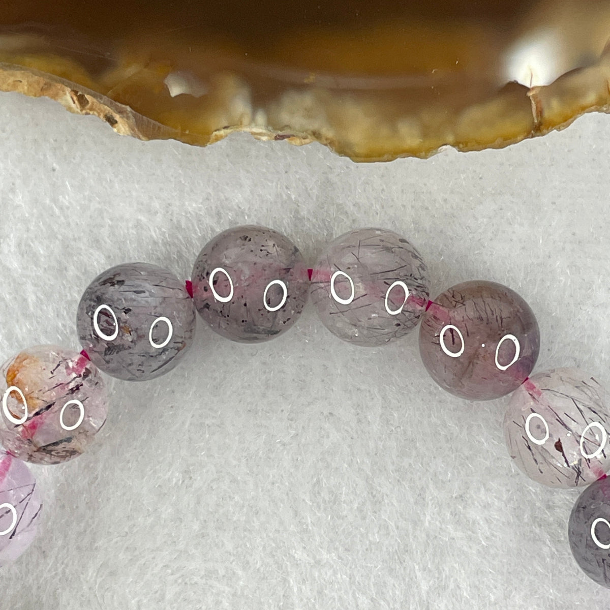Certified Above-Average Grade Natural Super 7 Crystal Beads Bracelet | Petite High-Density Strand | Authentic Sacred Seven Multi-Mineral Inclusions Quartz Spiritual Catalyst & Auric Shield Bracelet (21.49g | 15cm Length | 9.3mm | 20 Beads)