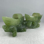 Natural Semi Icy Green Serpentine Double Boats Display 1,692.9g 287.0 by 121.0 by 130.0mm - Huangs Jadeite and Jewelry Pte Ltd