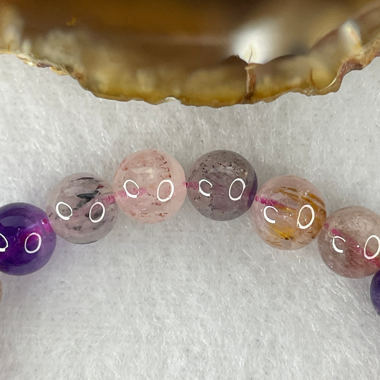 Certified Above-Average Grade Natural Super 7 Crystal Beads Bracelet | Fluid High-Clarity Petite Strand | Authentic Sacred Seven Multi-Mineral Inclusions Quartz Spiritual Catalyst & Auric Shield Bracelet (12.60g | 15cm Length | 7.2mm | 26 Beads)