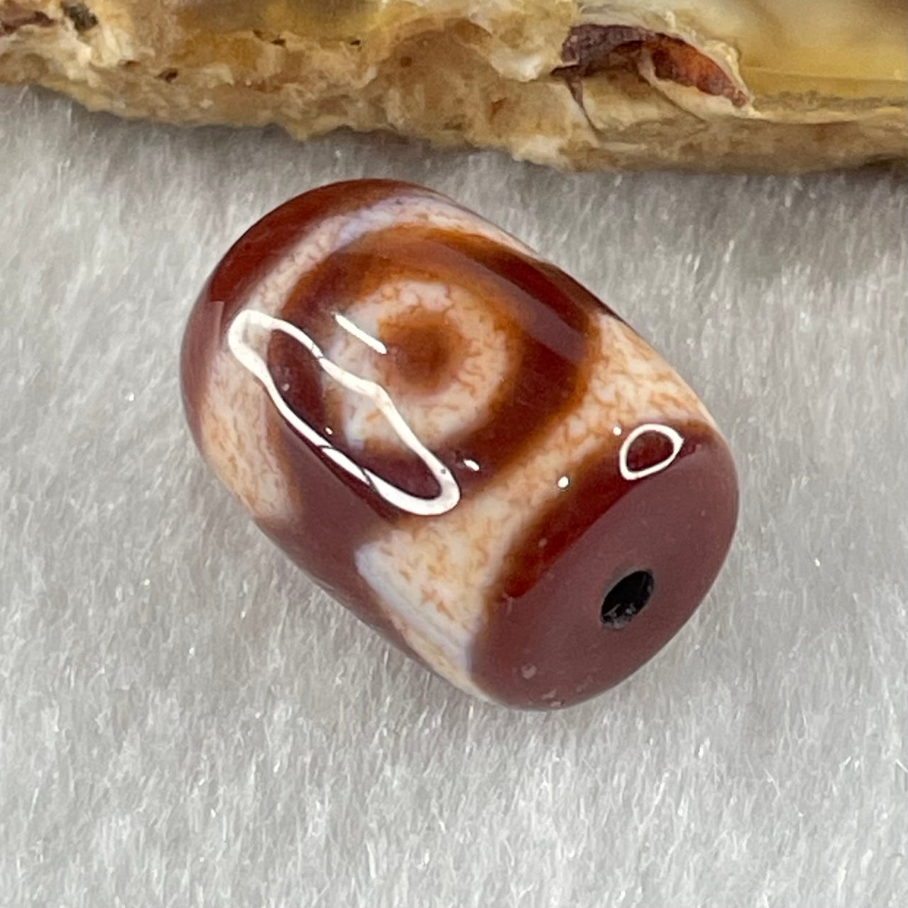 Natural Powerful Tibetan Old Oily Agate 3 Eyes Dzi Bead Heavenly Master (Tian Zhu) 三眼天诛 2.31g 13.7 by 10.0mm - Huangs Jadeite and Jewelry Pte Ltd