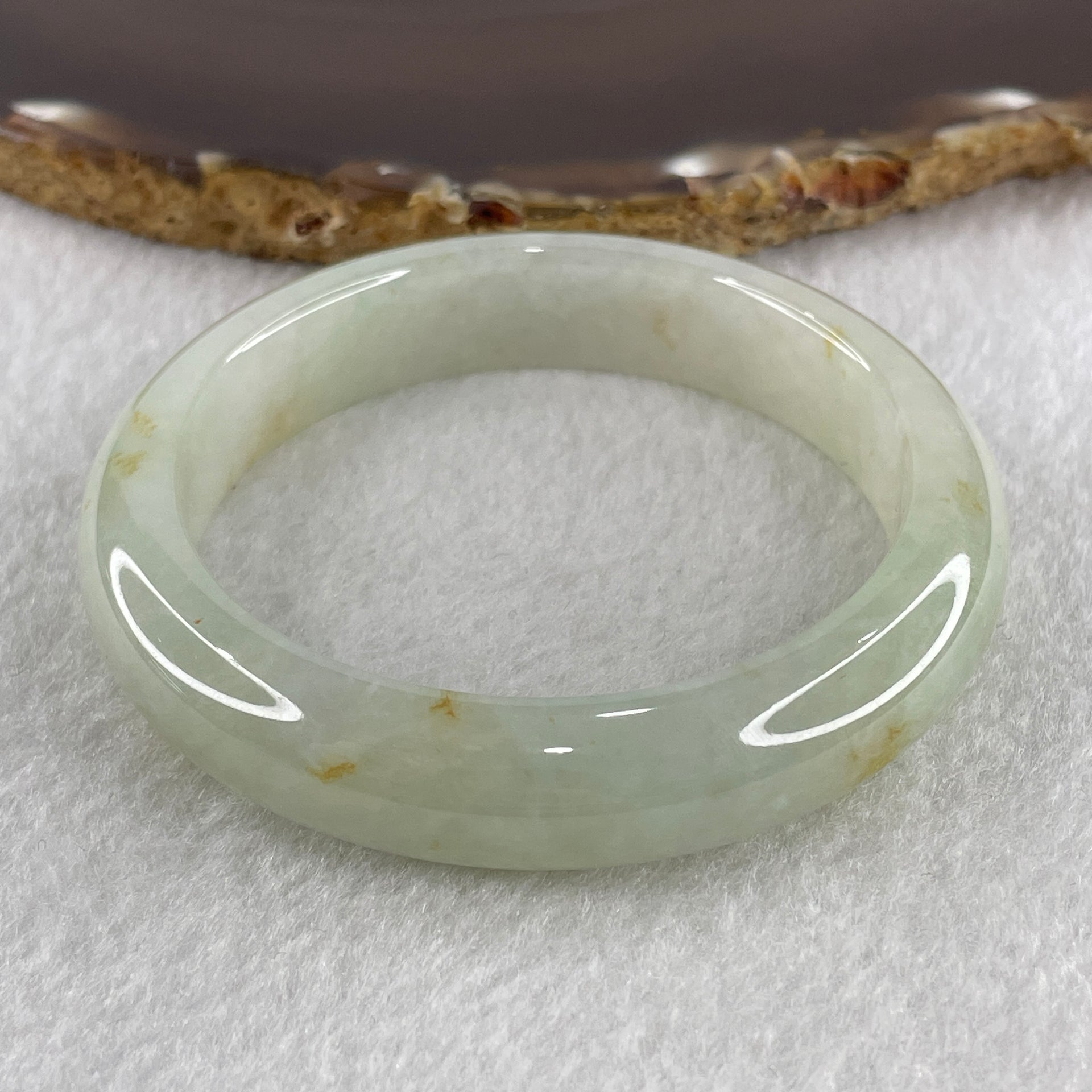 Certified Type A Light Green with Yellowish Spot Jadeite Bangle Internal Diameter 53.1mm 50.30g 12.2 by 8.1mm ( Close to Perfect ) - Huangs Jadeite and Jewelry Pte Ltd