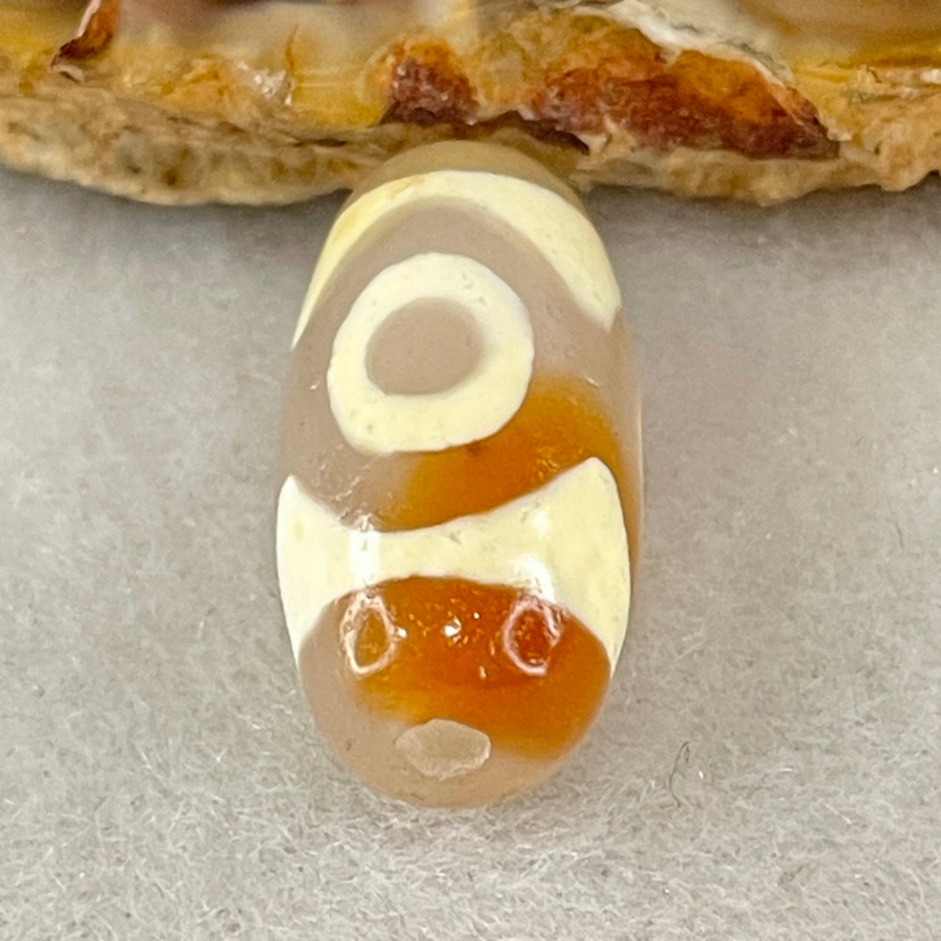 Natural Powerful Tibetan Old Oily Agate 3 Eyes Dzi Bead Heavenly Master (Tian Zhu) 三眼天诛 3.15g 20.0 by 10.4mm - Huangs Jadeite and Jewelry Pte Ltd