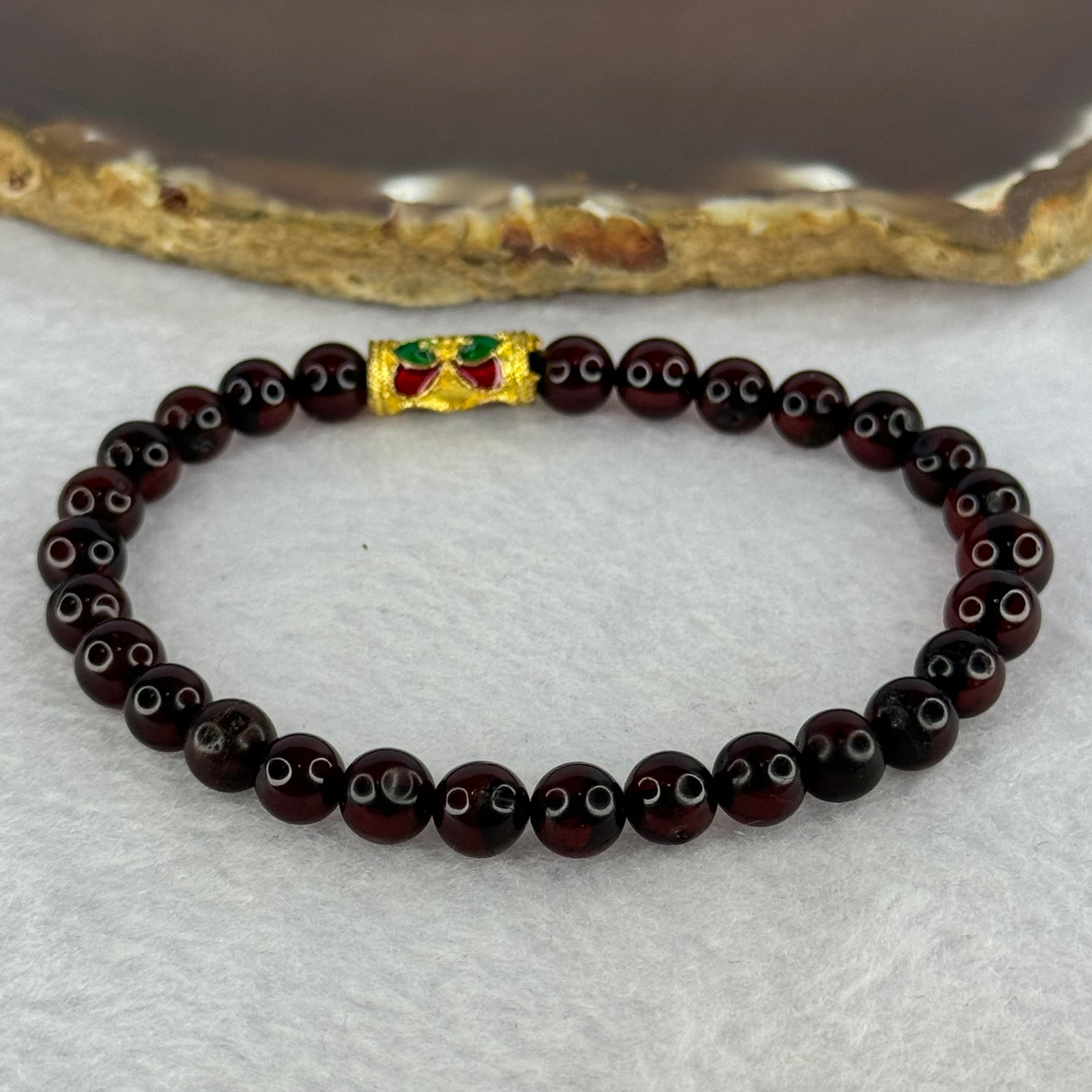 Natural Dark Red Blood Amber Beads Bracelet 天然血珀手链 5.68g 16cm 6.3mm 28 Beads - Huangs Jadeite and Jewelry Pte Ltd