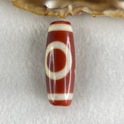 Natural Powerful Tibetan Old Oily Red White Agate One Eye Gold Metal Element Dzi Bead Heavenly Master (Tian Zhu) 一眼金天珠 11.08g 37.6 by 13.6mm - Huangs Jadeite and Jewelry Pte Ltd