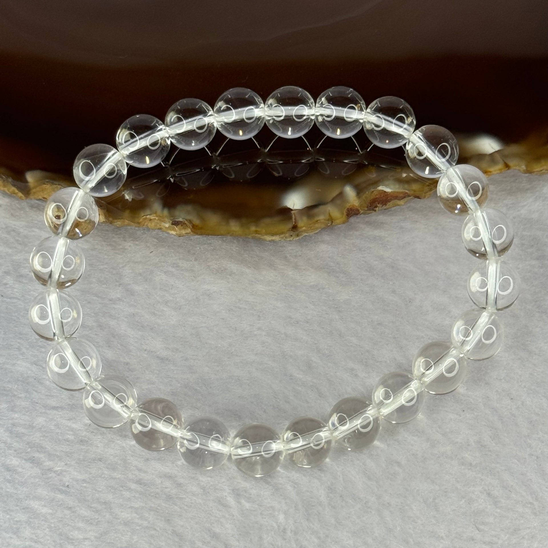 Natural Clear Quartz Bracelet 天然白水晶手链 18.64g 16.5cm 8.4mm 24 Beads - Huangs Jadeite and Jewelry Pte Ltd