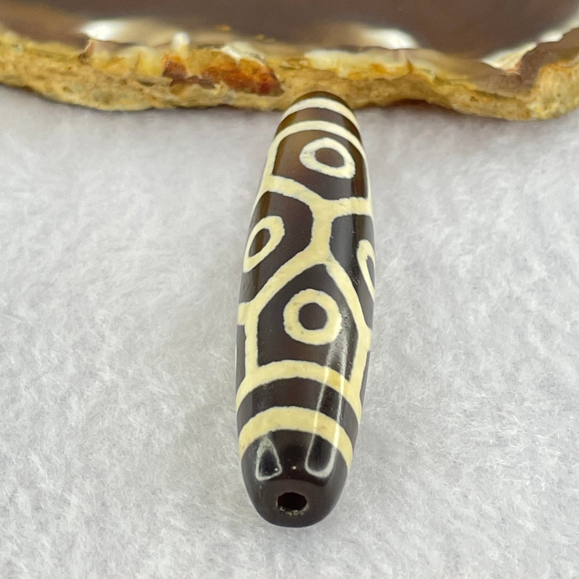 Natural Powerful Tibetan Old Oily Agate 9 Eyes Dzi Bead Heavenly Master (Tian Zhu) 九眼天诛 14.76g 58.0 by 13.2mm - Huangs Jadeite and Jewelry Pte Ltd