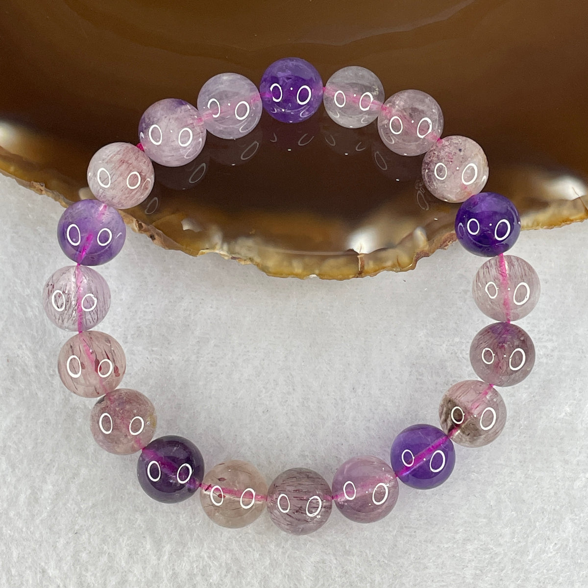 Certified Above Average Grade Natural Super 7 Crystal Beads Bracelet | 9.8mm Sacred 7-Mineral Synergy Statement Power (25.53g | 16cm Wrist Sizing | 20 Beads)