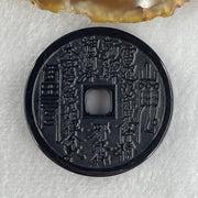 Type A Opaque Black Omphacite Jadeite Ancient Coin Pendant 31.55g 43.8 by 7.0mm - Huangs Jadeite and Jewelry Pte Ltd