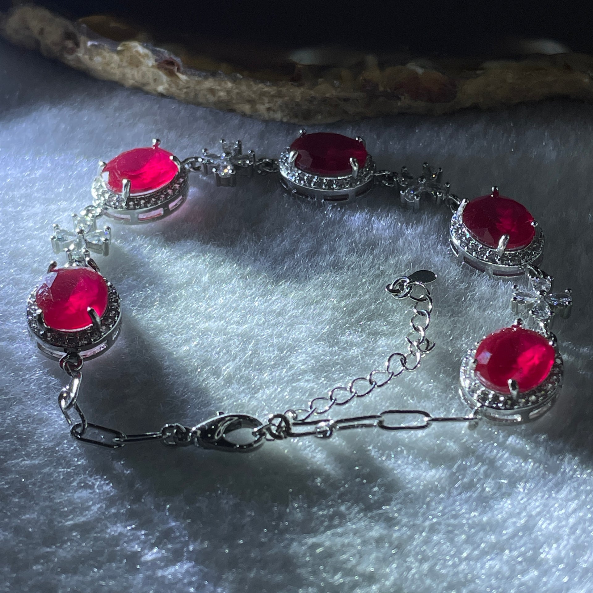 Certified Man Made Ruby Bracelet with Cubic Zirconia9.50g 10.0 by 8.0 by 3.0mm - Huangs Jadeite and Jewelry Pte Ltd
