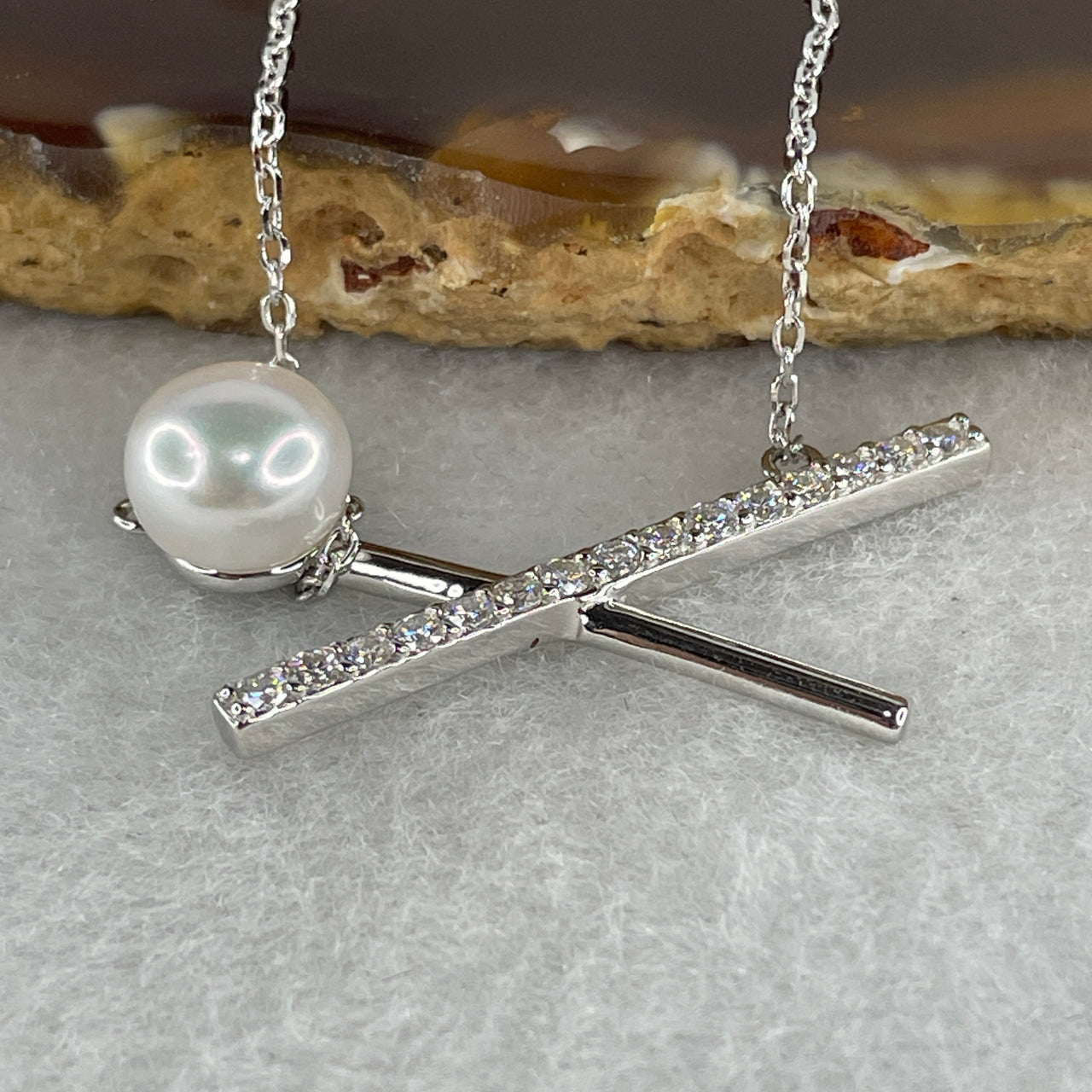 Moissanite "X" Kiss Necklace in S925 Sterling Silver - D Color Round Brilliant Cut - 3.85g Substantial Cross Charm - 40-44cm Adjustable Love Jewelry 7.8x7.5mm