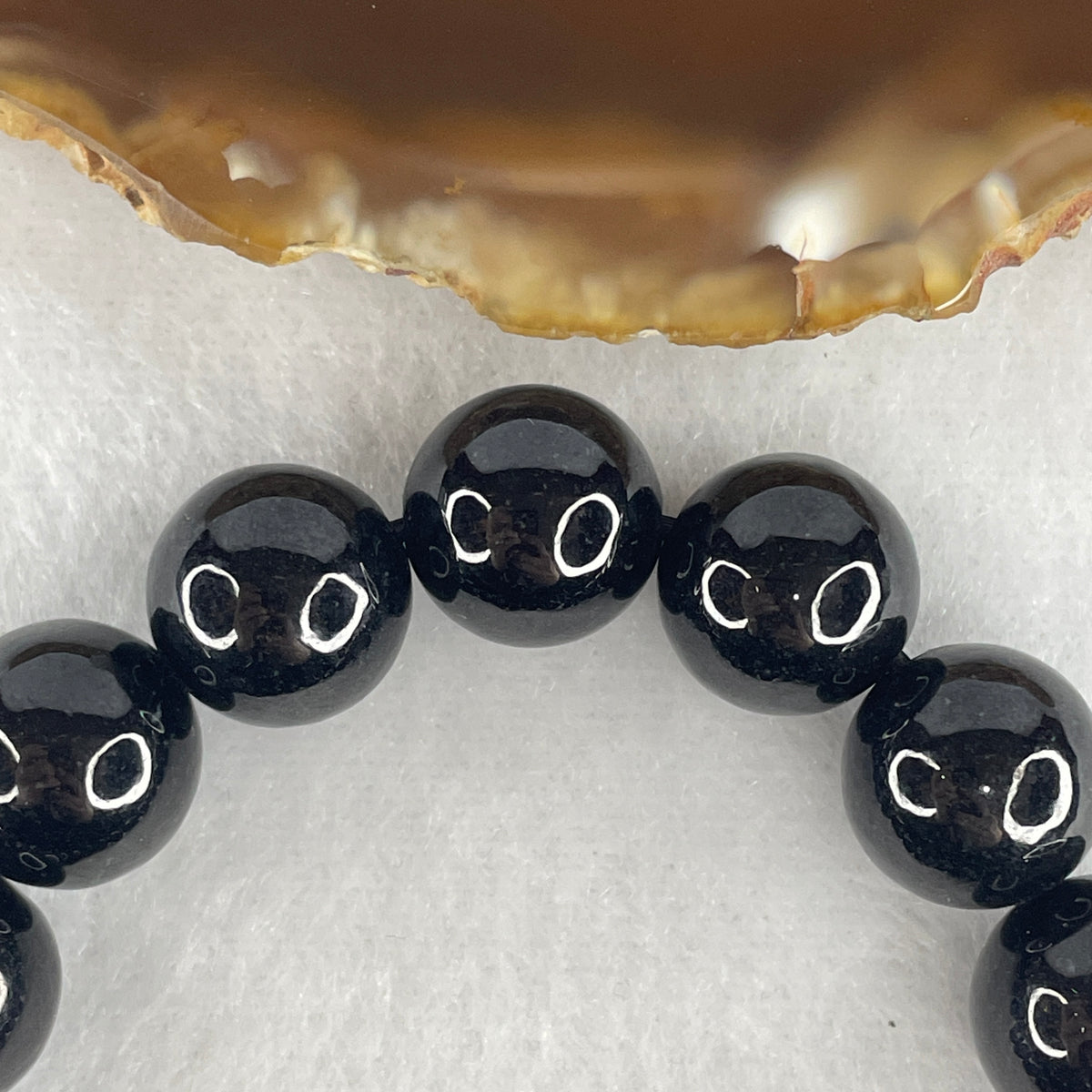 Certified Type A Opaque Black Omphacite Jadeite Beads Bracelet | 12.8mm Natural Black Jade Protection & Wealth Talisman (57.42g | 16cm | 16 Beads)