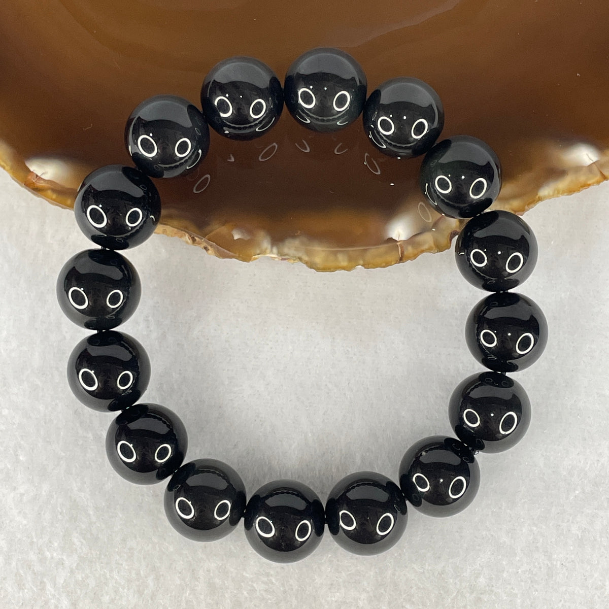 Certified Good Grade Natural Black Obsidian Beads Bracelet | 13.5mm Root Chakra Psychic Protection (45.01g | 16 Beads | 16.5cm)