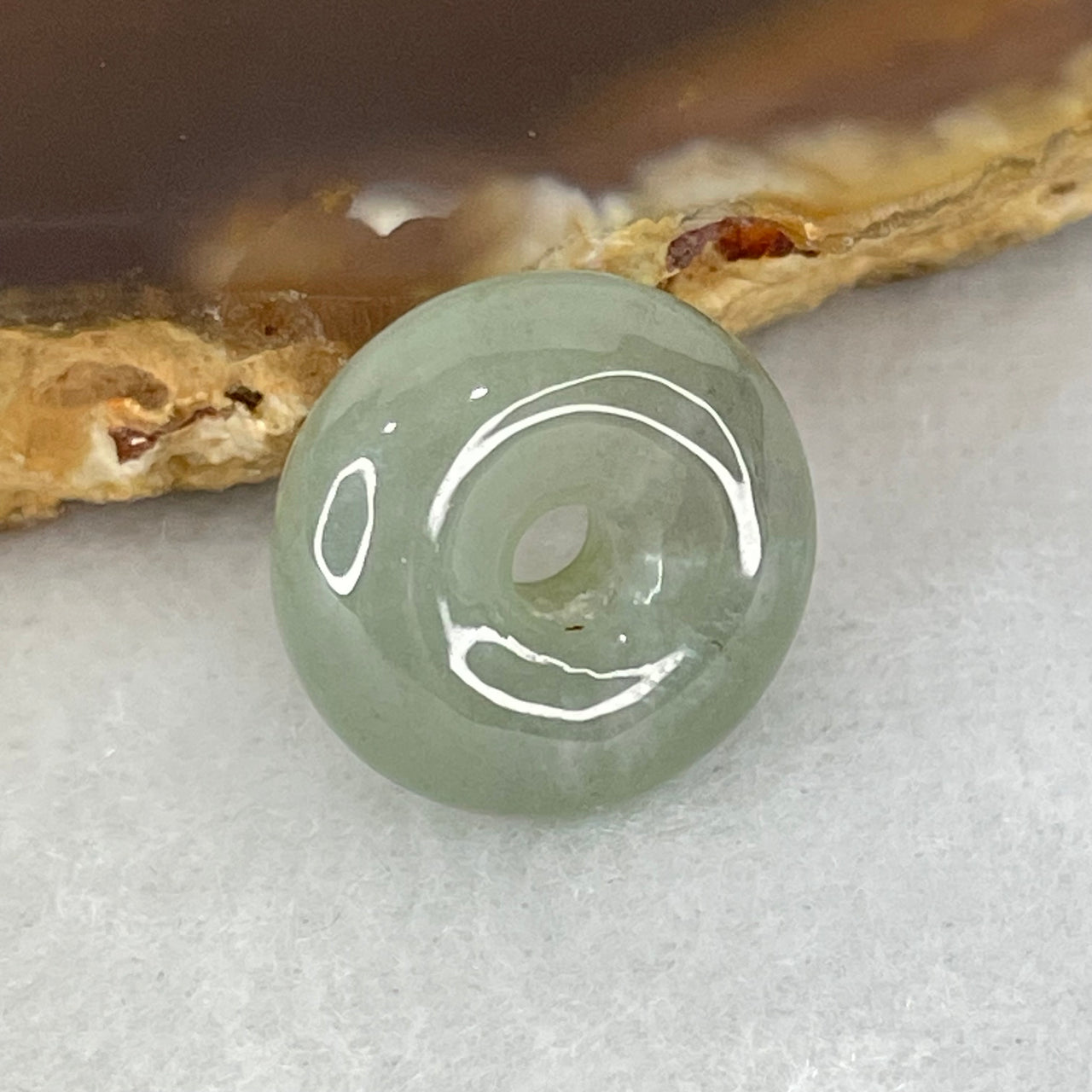 Type A Grey Jadeite Ping An Kou Donut Charm Pendant 3.28g 15.6 by 6.7mm - Huangs Jadeite and Jewelry Pte Ltd