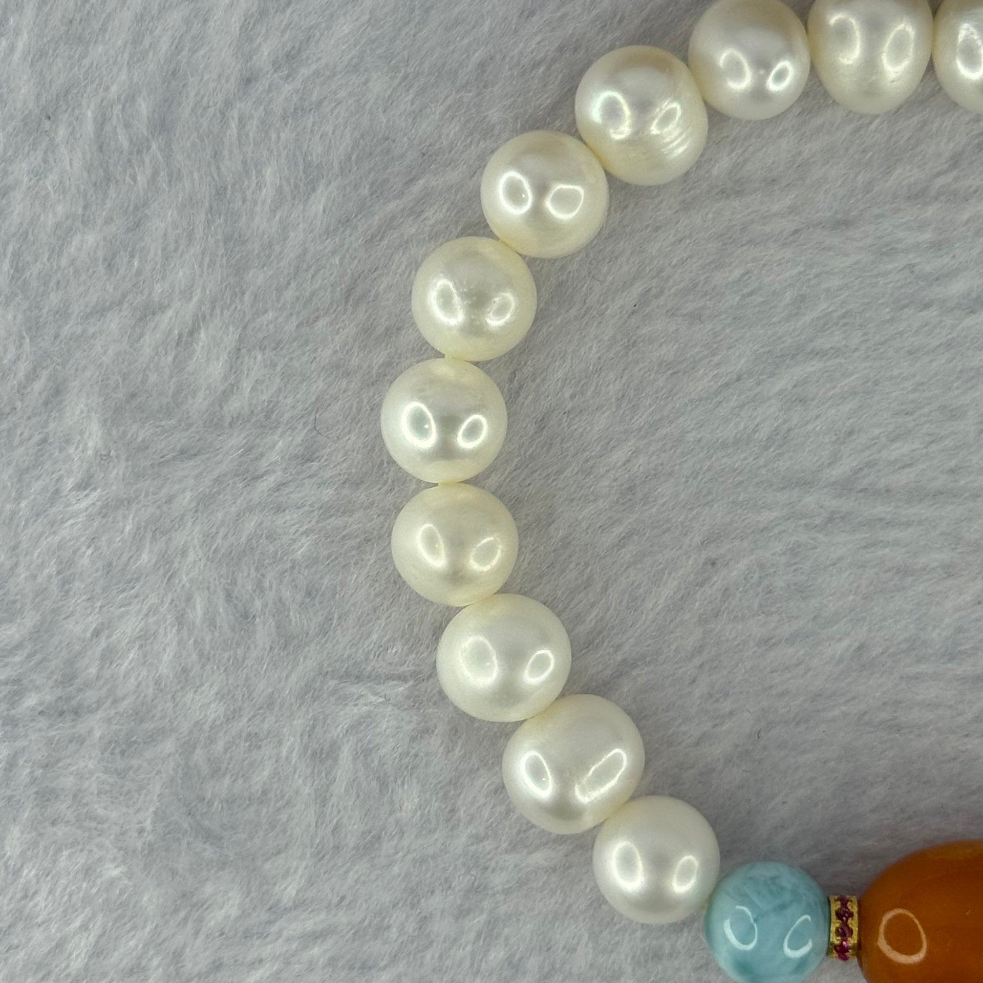 Natural Pearl with Larimar Bracelet 20.19g 8.8mm 20 Beads - Huangs Jadeite and Jewelry Pte Ltd