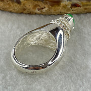 Type A Natural Apple Green Jadeite Cabochon 7.8 by 5.2 b y 3.0m Stone for Setting 11.17g (On Silver Ring Mold) US 6.5 HK 14.2 - Huangs Jadeite and Jewelry Pte Ltd