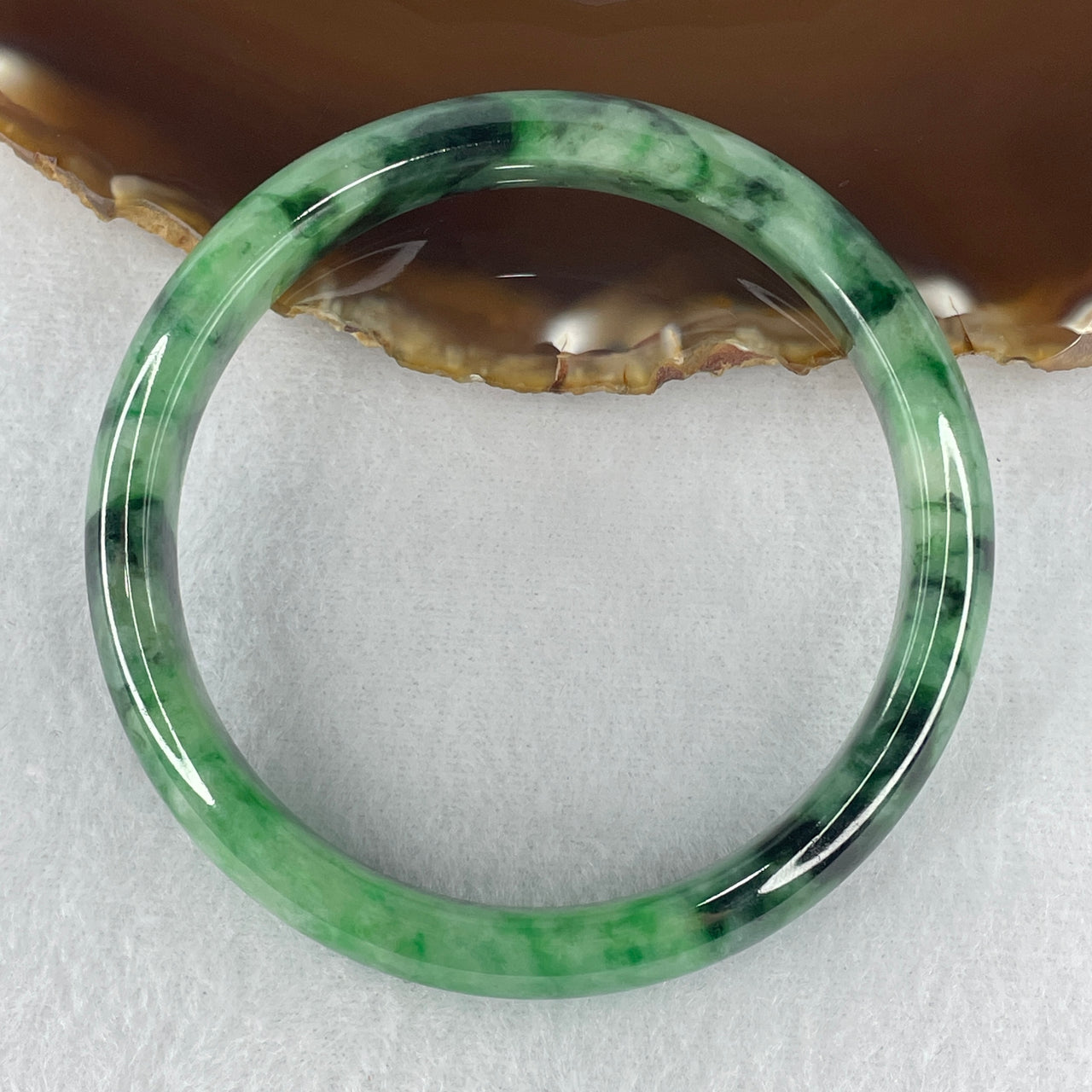 Certified Natural Type A Spicy Green & Dark Green Piao Hua Jadeite Bangle | Majestic Very Very Slight Internal Line | Substantial Myanmar Feicui Radiant Prosperity & Sovereign Protection Bangle (60.05g 11.6x7.3mm | 61.8mm Large Inner Diameter)