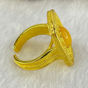 Natural Yellow with Butterscotch Amber in Sliver Gold Color Ring (Adjustable Size) 7.42g  9.9 by 6.9 by 3.5mm - Huangs Jadeite and Jewelry Pte Ltd