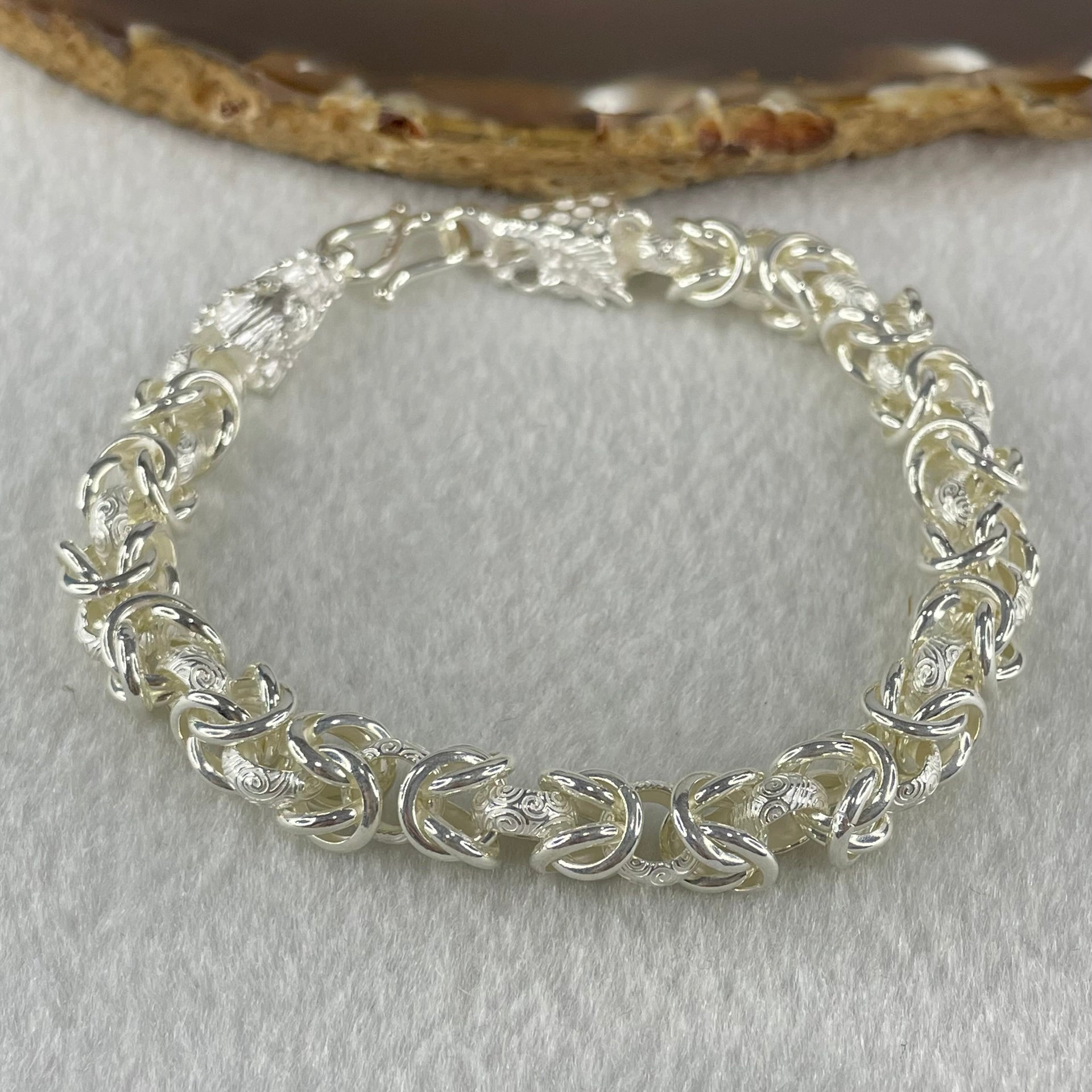 Pure 999 Sliver Double Dragon Heads Chain Bracelet 22.06g 17cm 7.5mm 15.0 by 8.0 by 8.3mm - Huangs Jadeite and Jewelry Pte Ltd