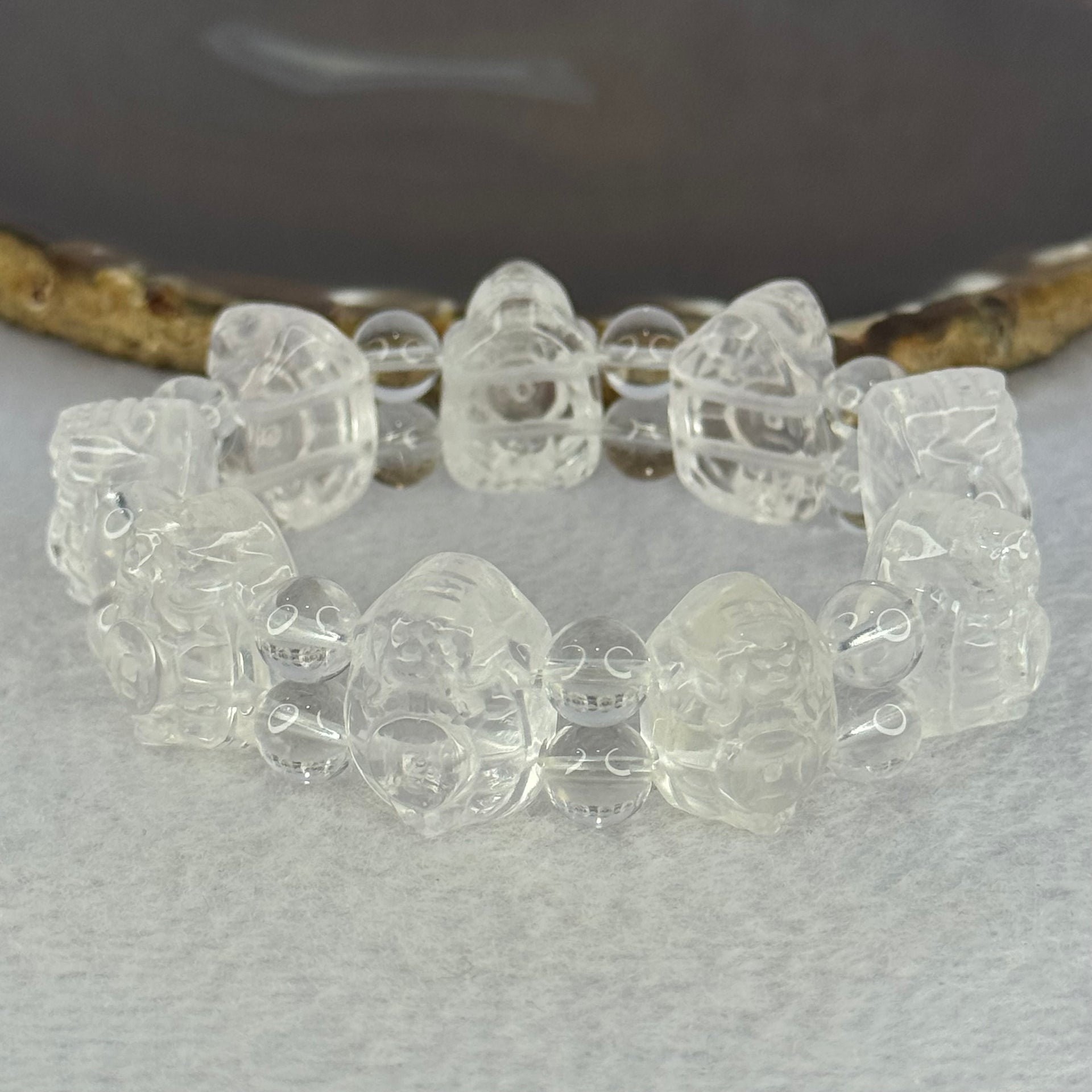 Natural Clear Quartz Dragon Turtle and Beads Bracelet 62.52g 17cm 19.8 by 14.6 by 11.7mm 9 Dragon Turtle - Huangs Jadeite and Jewelry Pte Ltd