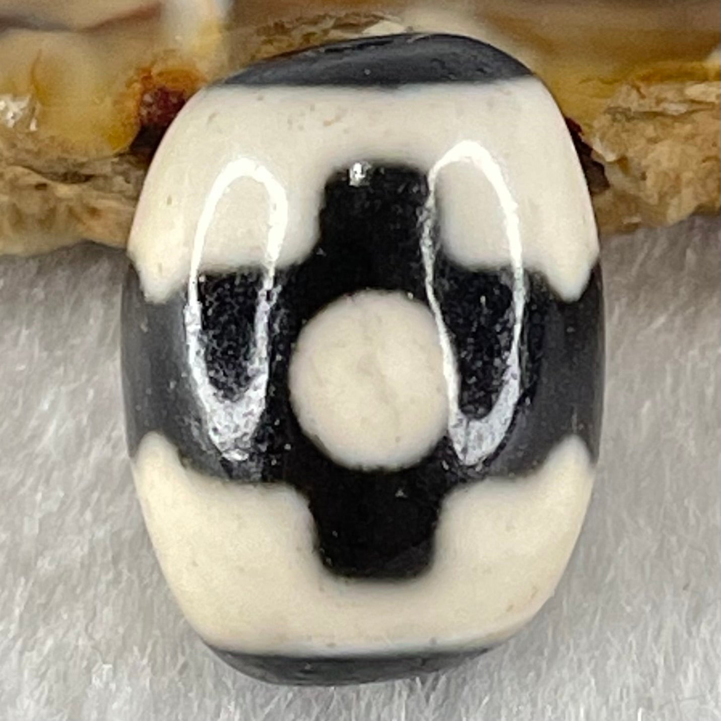 Natural Powerful Tibetan Old Oily Dark Brown With White Agate 3 Eyes Dzi Bead Heavenly Master (Tian Zhu) 三眼天诛 4.38g 17.0 by 13.0mm - Huangs Jadeite and Jewelry Pte Ltd