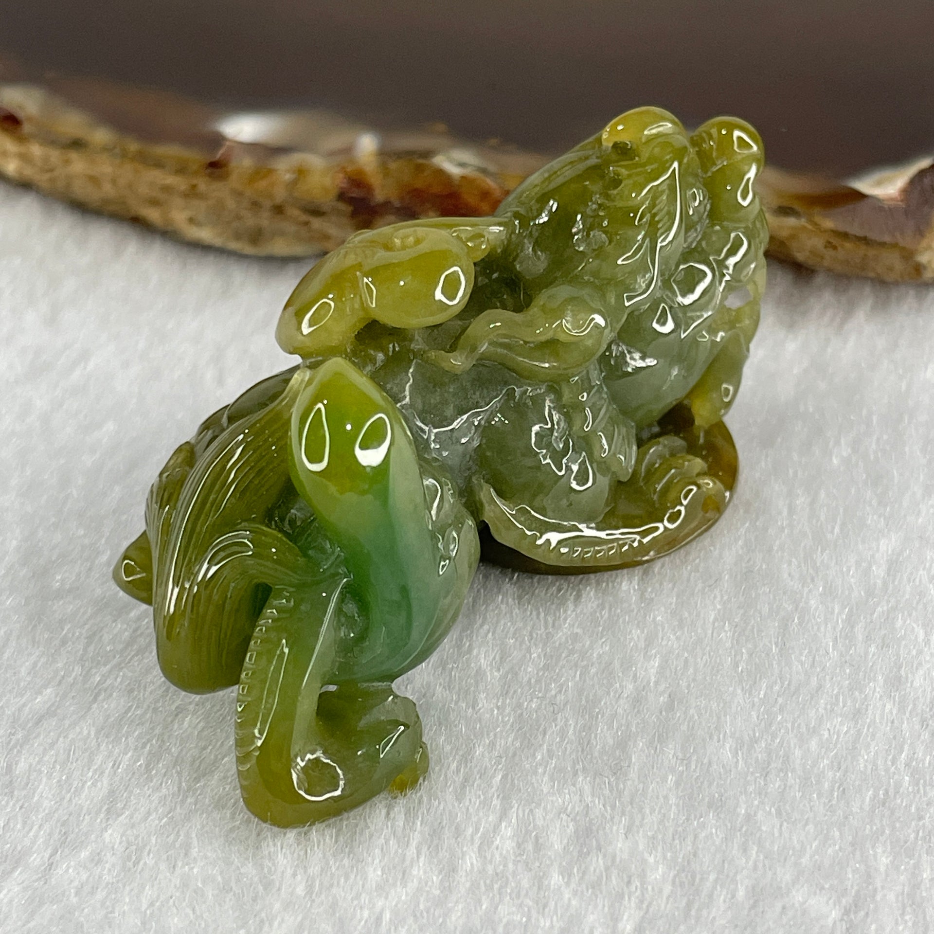 Grand Master Type A Yellow with Blueish Green Jadeite Pixiu Pendant 38.92g 50.7 by 24.3 by 24.7mm - Huangs Jadeite and Jewelry Pte Ltd