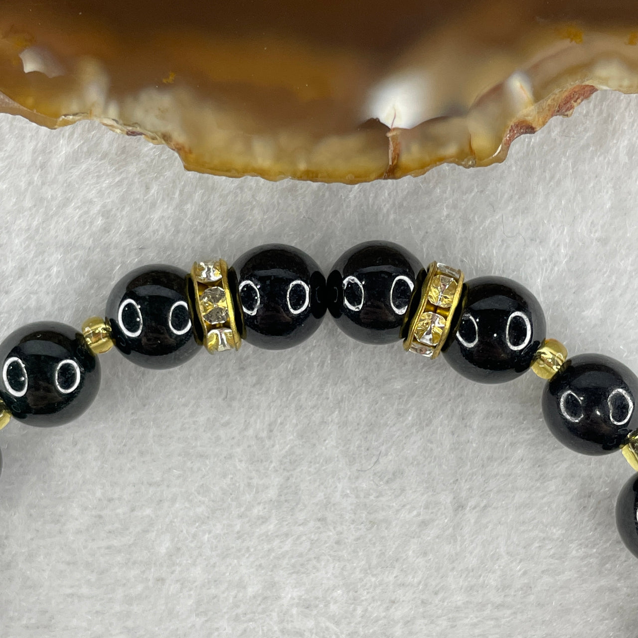 Certified Natural Type A Opaque Black Omphacite Jadeite Beads Bracelet 21.806g 18.5cm 8.5mm 22 Beads