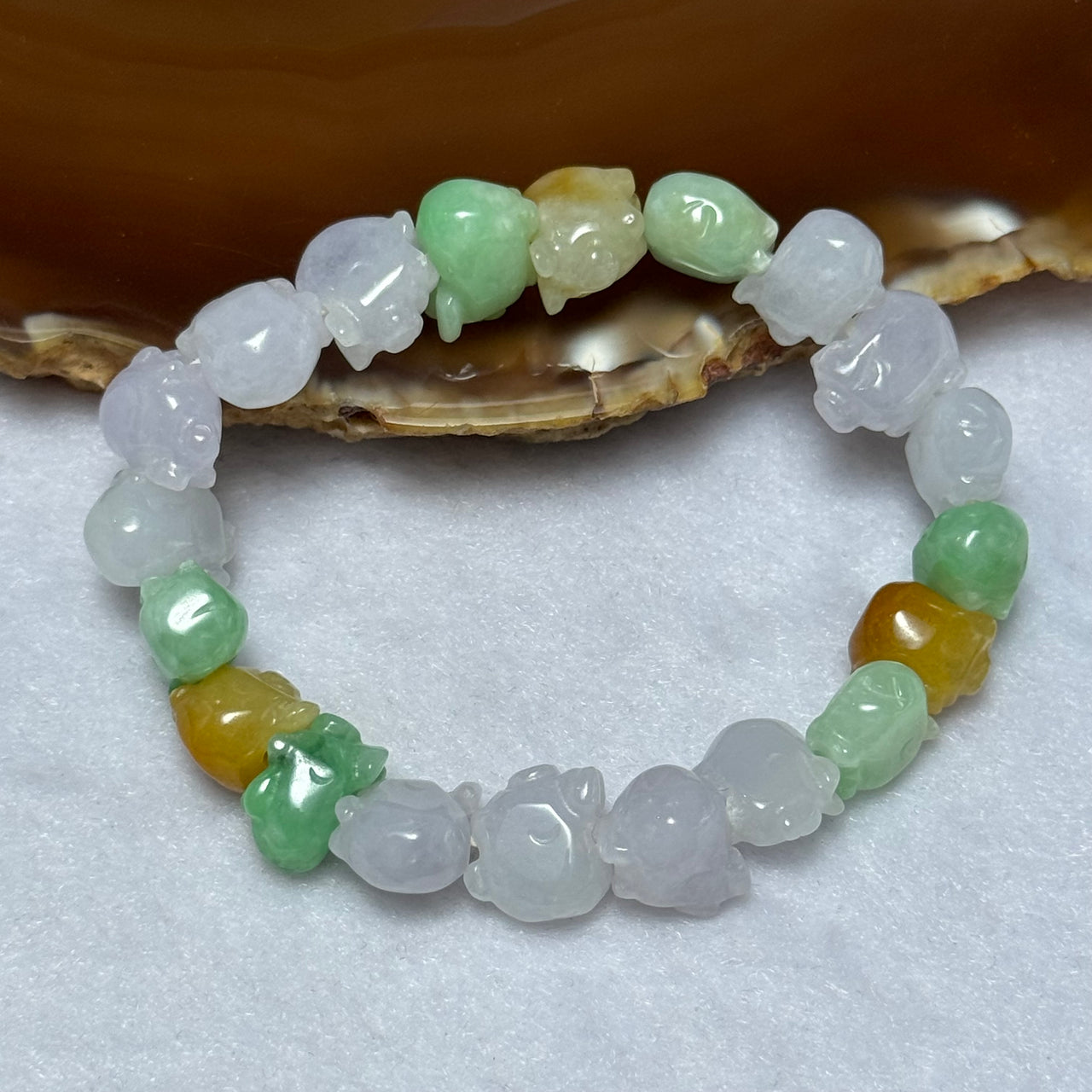 Type A Mixed Colour Jadeite Beads Pig Bracelet 26.35g each about 12.1 by 9.1 by 6.5mm - Huangs Jadeite and Jewelry Pte Ltd