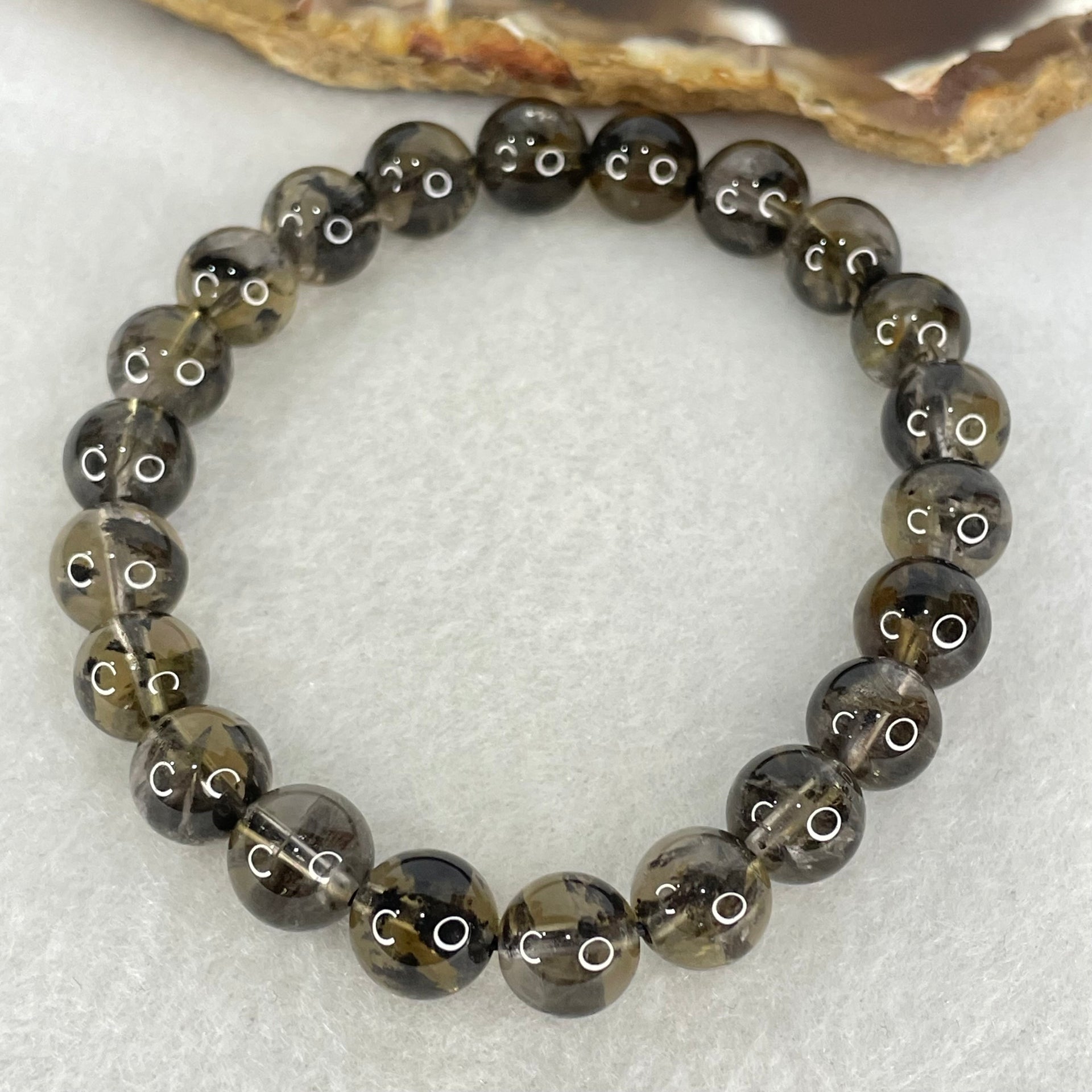 Natural Black Auralite Quartz Beads Bracelet 19.77g 16cm 8.8mm 22 Beads - Huangs Jadeite and Jewelry Pte Ltd