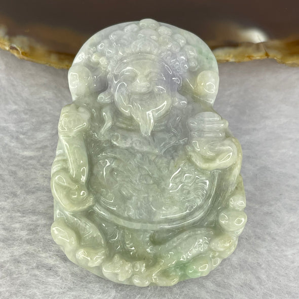 Type A Green Lavender Yellow Jadeite Cai Shen 财神爷 God Of Fortune Pendant 50.80g 37.5 by 52.0 by 12.8mm - Huangs Jadeite and Jewelry Pte Ltd