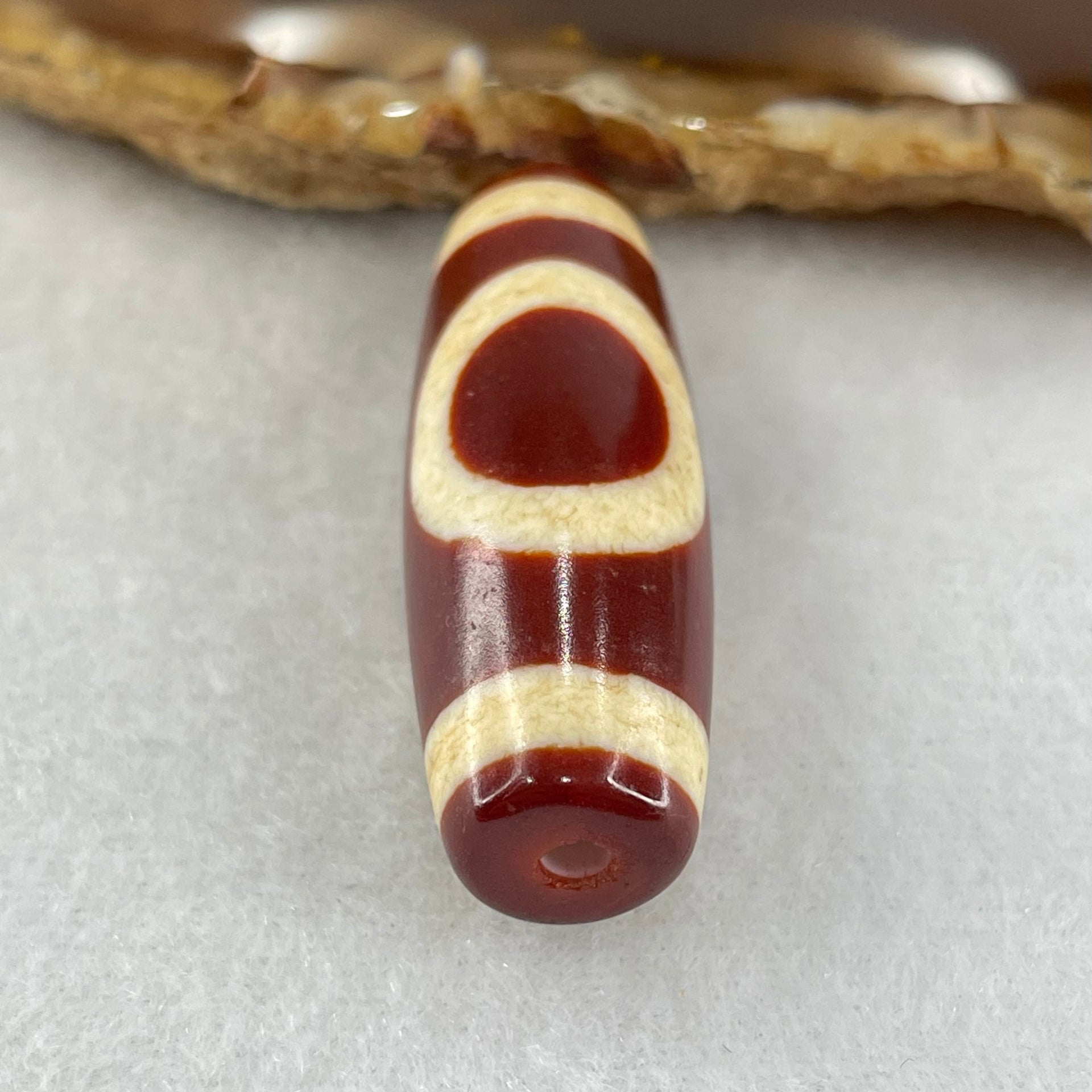 Natural Powerful Tibetan Old Oily Red White Agate One Eye Fire Sign Dzi Bead Heavenly Master (Tian Zhu) 一眼火天珠 10.41g 38.0 by 13.3mm - Huangs Jadeite and Jewelry Pte Ltd