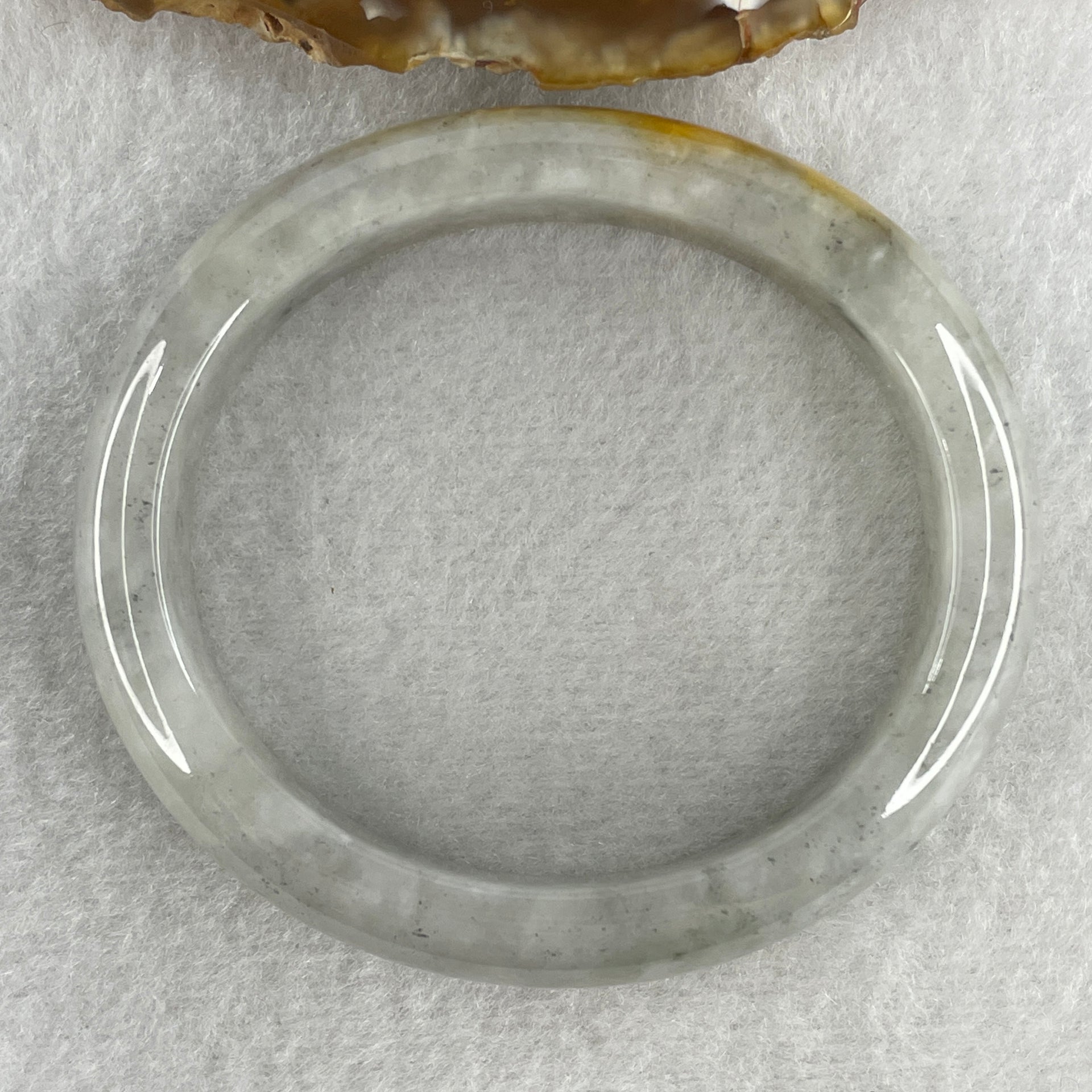 Type A Green Wuji Grey with Yellow Patches Jadeite Oval Bangle Internal Diameter 55.7mm 50.82g 12.7 by 7.7mm ( Slight External Line ) - Huangs Jadeite and Jewelry Pte Ltd