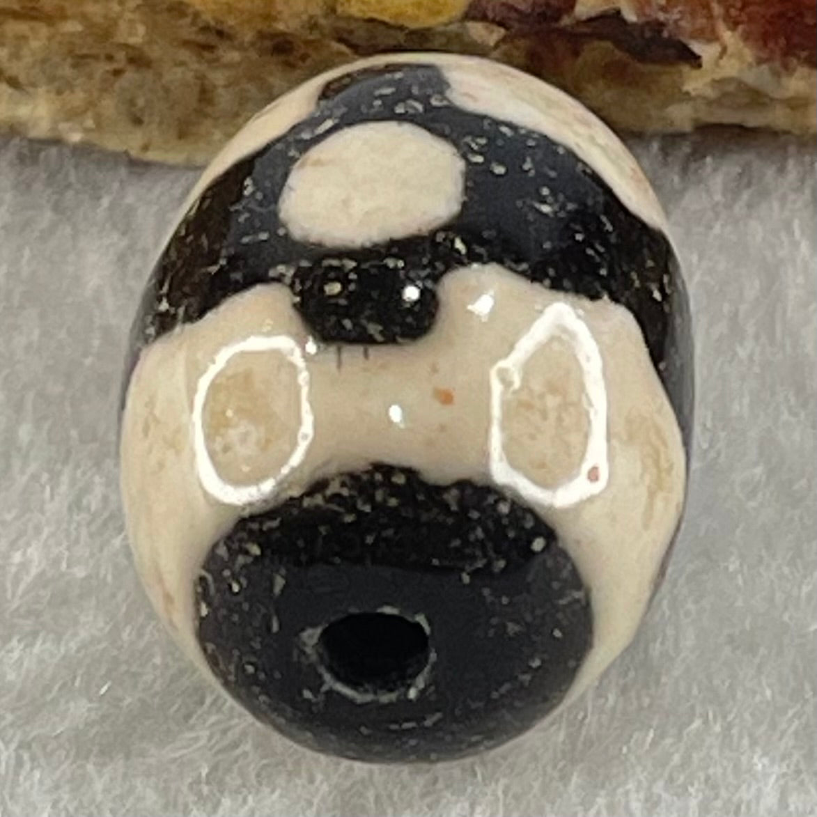 Natural Powerful Tibetan Old Oily Dark Brown With White Agate 3 Eyes Dzi Bead Heavenly Master (Tian Zhu) 三眼天诛 4.52g 17.5 by 13.1mm - Huangs Jadeite and Jewelry Pte Ltd