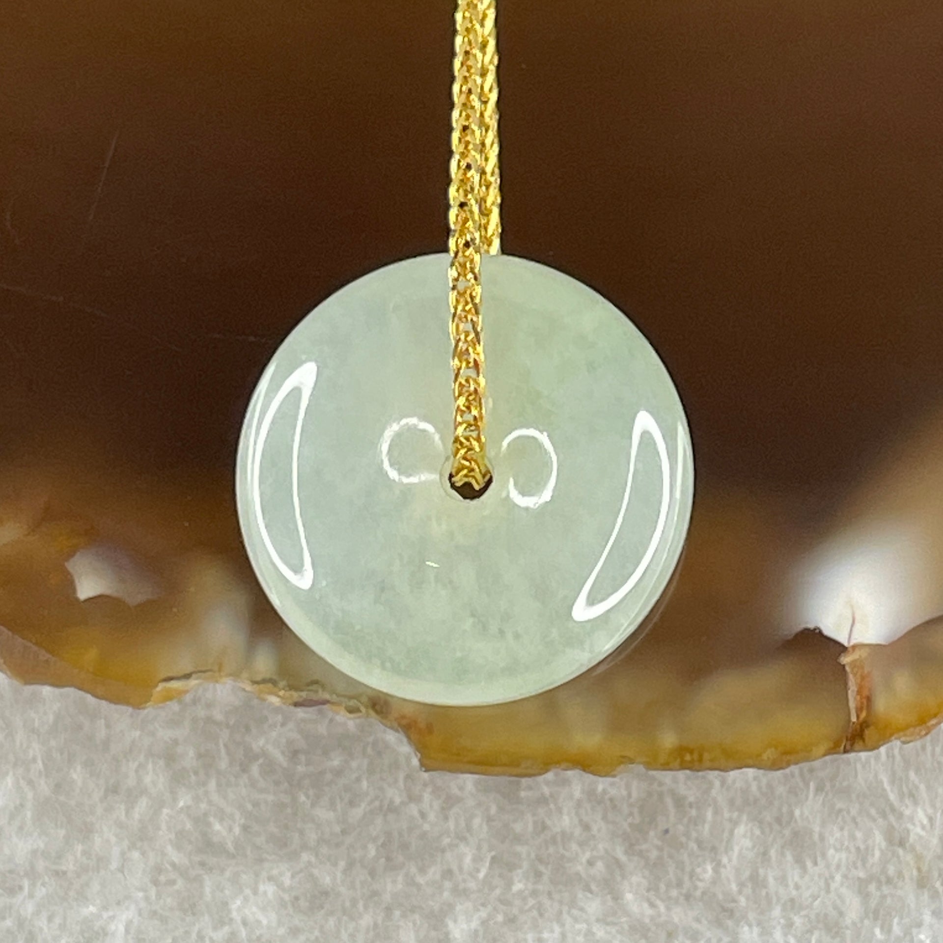 Type A Natural Semi Icy Light Green Jadeite Ping An Kou Pendant 3.81g 15.4 by 5.2mm - Huangs Jadeite and Jewelry Pte Ltd