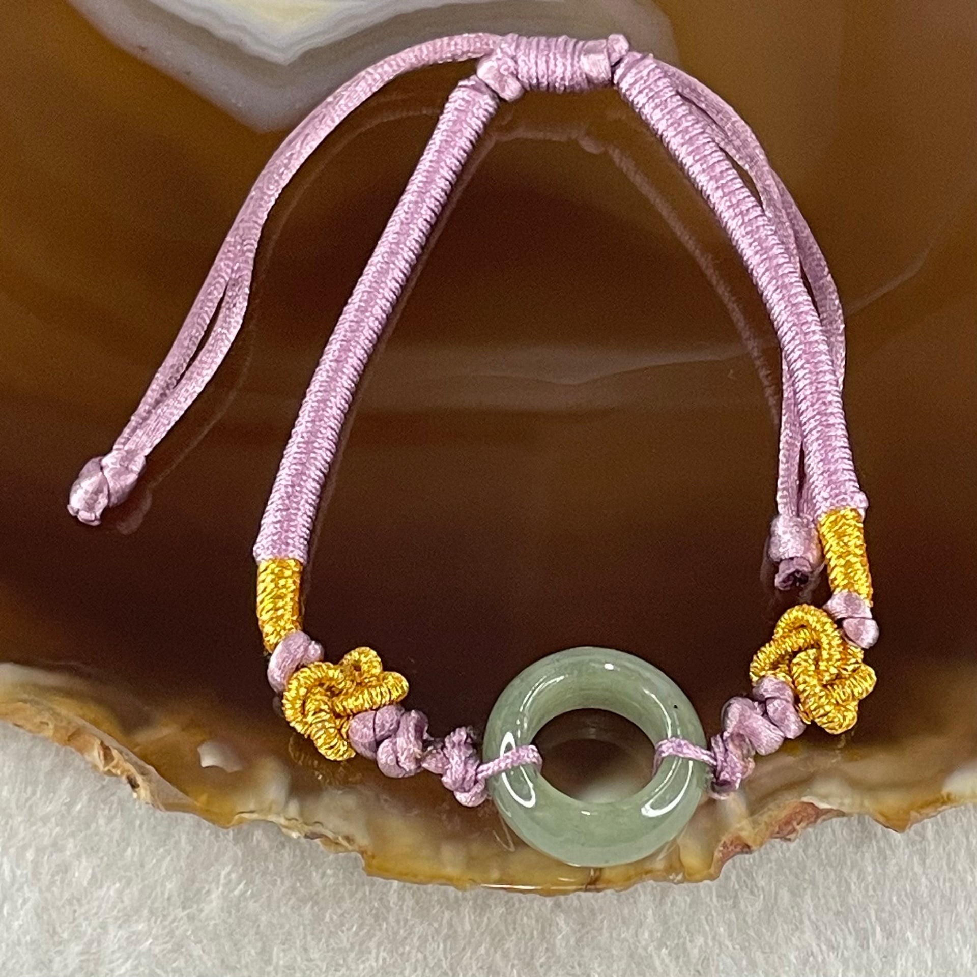 Type A Blueish Green Jadeite Ping An Kou String Bracelet 3.02g 15.0 by 6.6mm - Huangs Jadeite and Jewelry Pte Ltd