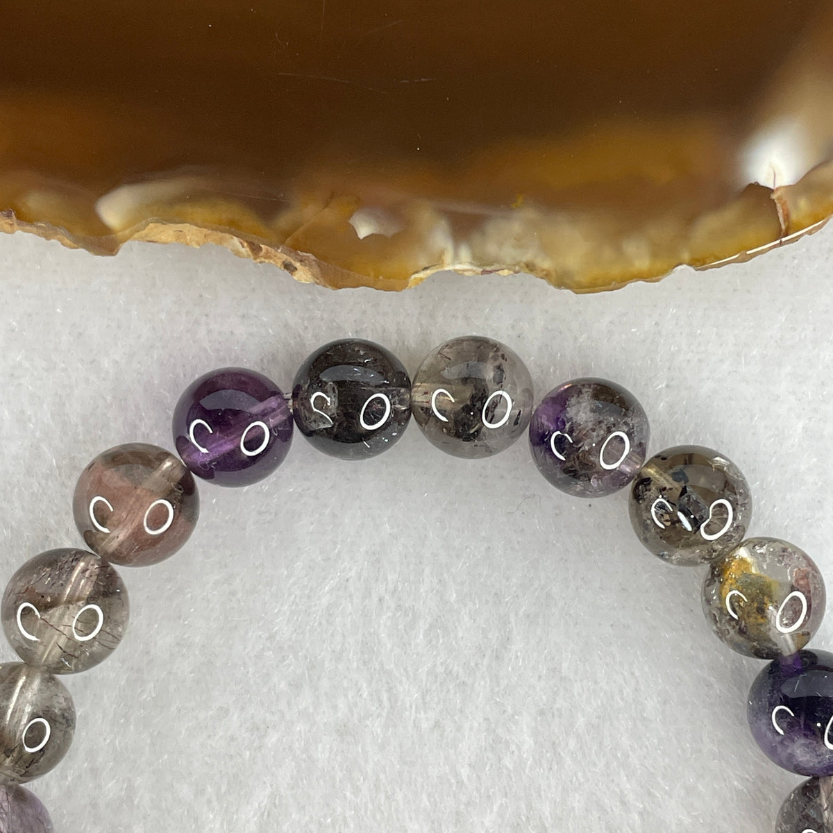 Certified Good Grade Natural Black Super 7 Crystal Beads Bracelet | 16cm Strand of 24 Beads 8.3mm (17.79g | Root Grounding, Manifestation & Aura Shield)