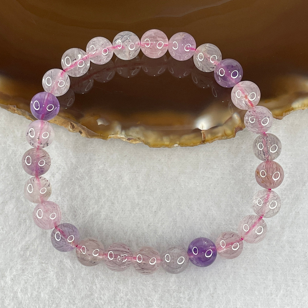 Certified Above-Average Grade Natural Super 7 Crystal Beads Bracelet | High-Density Multi-Bead Stackable Strand | Authentic Sacred Seven Multi-Mineral Inclusions Quartz Spiritual Catalyst & Auric Shield Bracelet (13.51g | 15.5cm Length | 7.3mm | 26 Beads)