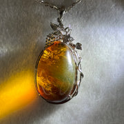Natural Amber with Cubic Zirconia in S925 Sliver Necklace 15.05g 30.8 by 19.4 by 15.1mm - Huangs Jadeite and Jewelry Pte Ltd