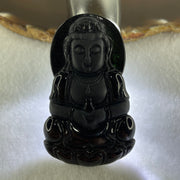 Type A Opaque to Partial Translucent Black Omphacite Jadeite Guan Yin on Dragon Pendant 36.54g 66.7 by 43.5 by 8.0mm - Huangs Jadeite and Jewelry Pte Ltd