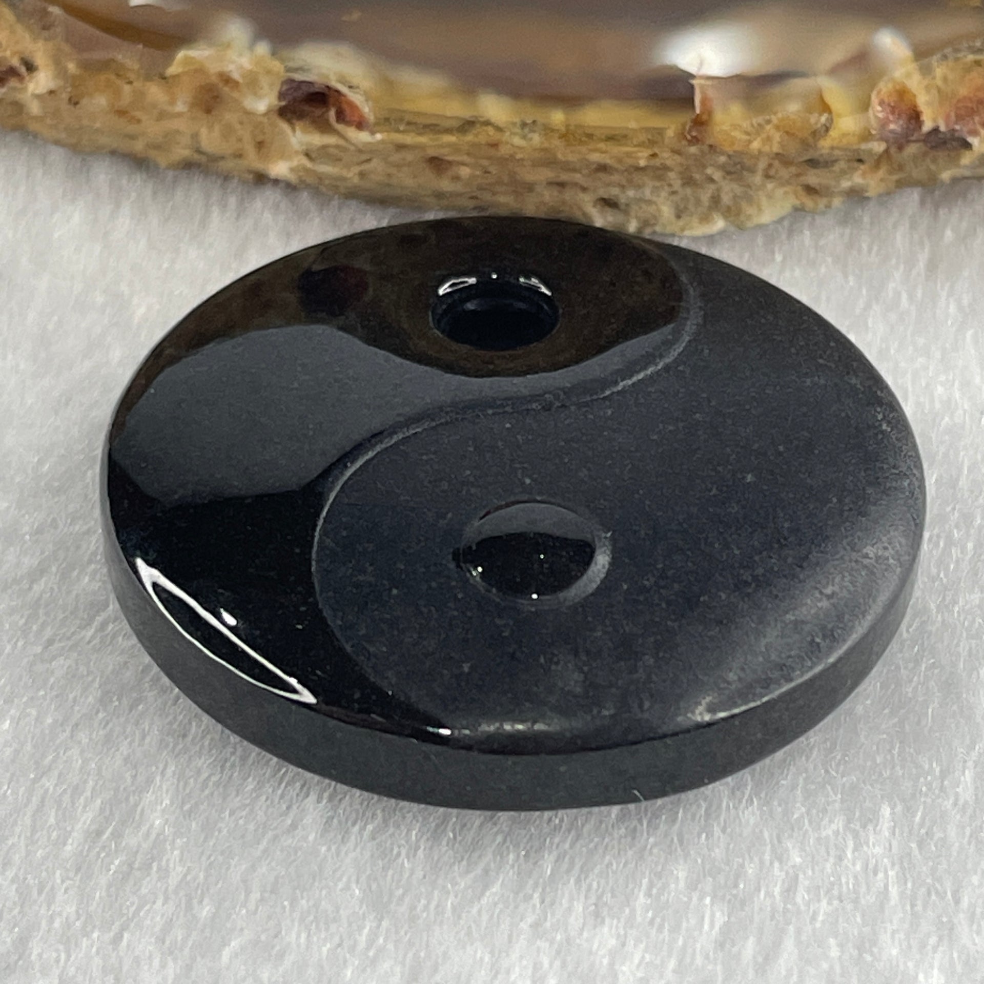 Type A Opaque Black Omphacite Jadeite Yin Yang Pendant 21.93g 35.9 by 9.7mm - Huangs Jadeite and Jewelry Pte Ltd