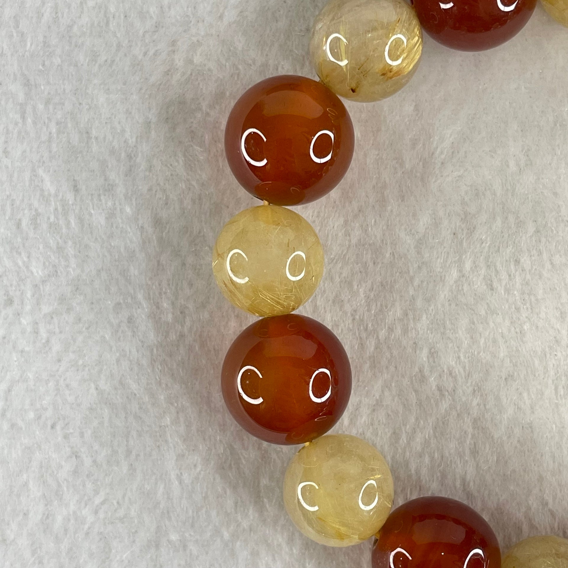 Entry Grade Natural Golden Rutilated Quartz with Orange Crystal Beads Bracelet 70.56g 18.5cm 16.0mm 16 Beads - Huangs Jadeite and Jewelry Pte Ltd