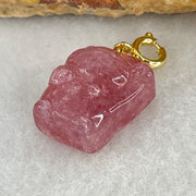 Natural Strawberry Quartz Fortune Cat Charm 3.89g 17.3 by 12.8 by 9.7mm - Huangs Jadeite and Jewelry Pte Ltd