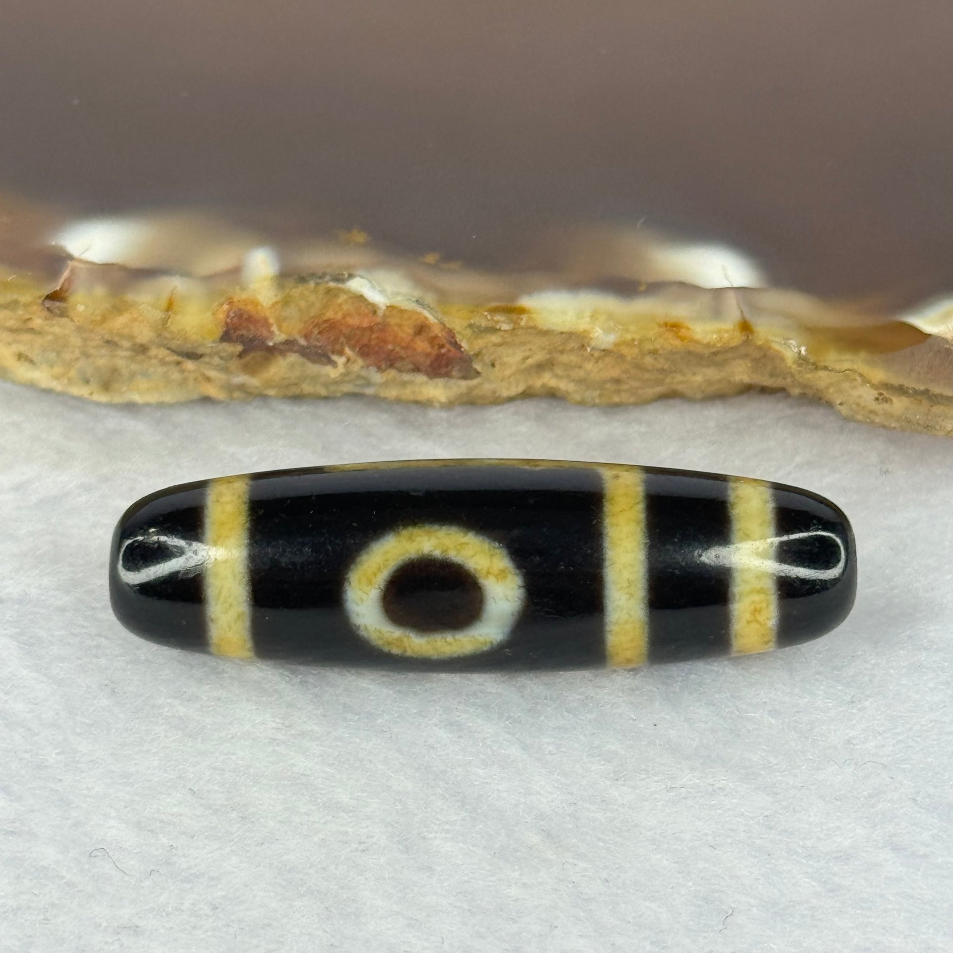 Natural Powerful Tibetan Old Oily Agate 2 Eyes Dzi Bead Heavenly Master (Tian Zhu) 二眼天诛 6.52g 37.8 by 10.9mm - Huangs Jadeite and Jewelry Pte Ltd