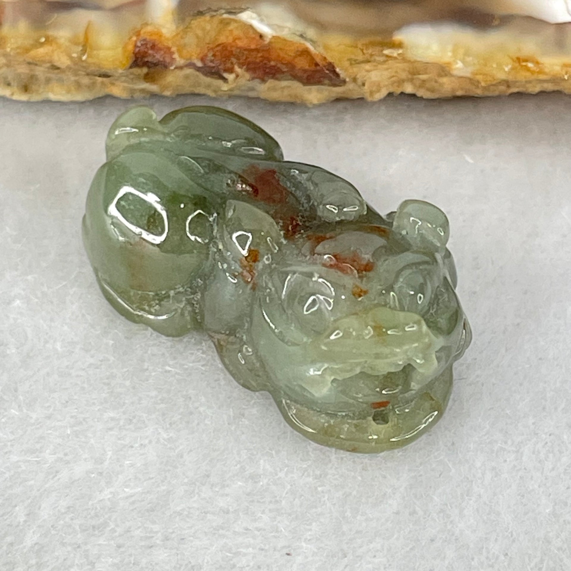 Type A Dark Brown on Blueish Green Jadeite Pixiu Charm 7.34g 24.8 by 14.0 by 11.2mm - Huangs Jadeite and Jewelry Pte Ltd