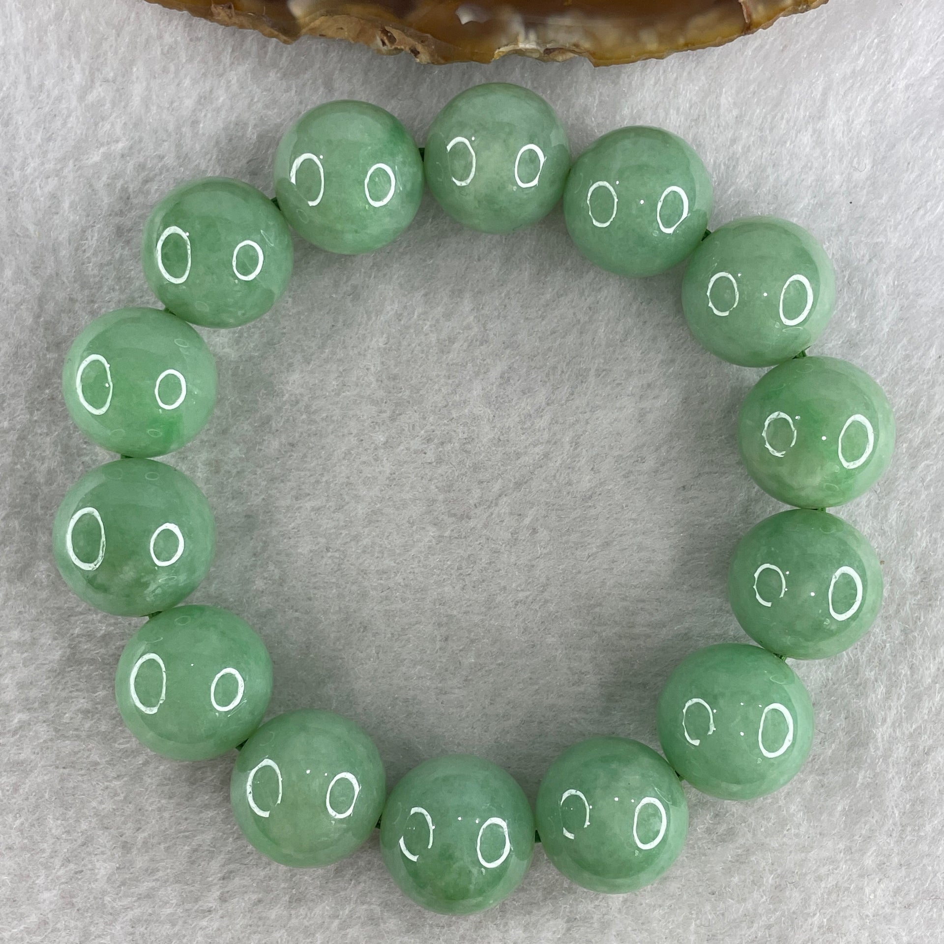 Rare Type A Burmese Apple Green Jade Jadeite Beads Bracelet 76.93g 14.8mm 14 beads 16cm - Huangs Jadeite and Jewelry Pte Ltd