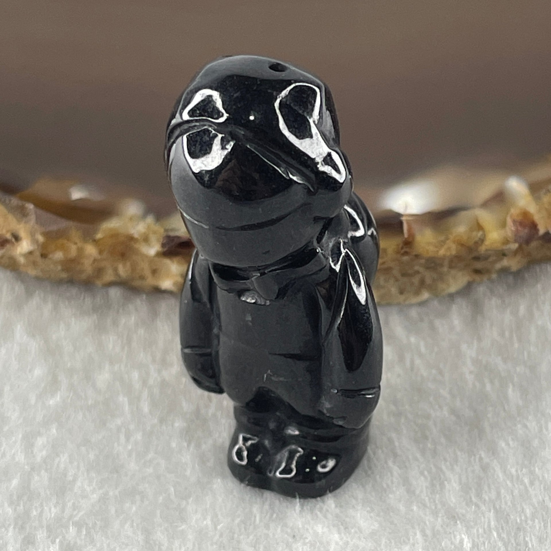 Type A Opaque Black Omphacite Boy Pendant Charm 11.99g 34.6 by 16.8 by 15.7mm - Huangs Jadeite and Jewelry Pte Ltd