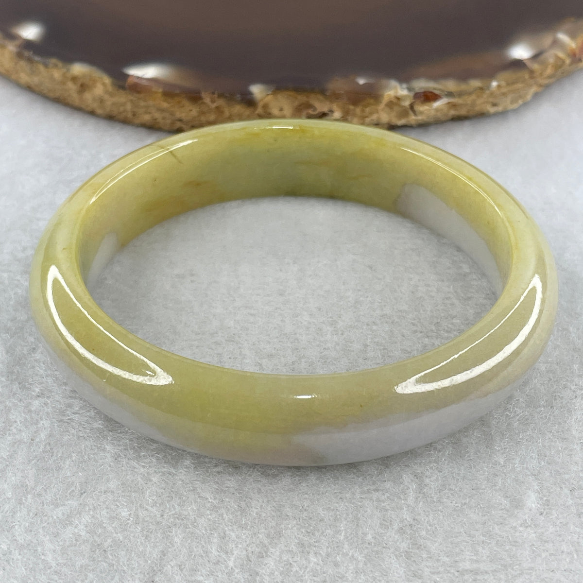 Natural Type A Yellowish & Lavender Jadeite Oval Bangle | (44.23g | 54.9mm Inner Diameter | 12.9mm x 7.4mm | Very Very Slight External Line | Synergy, "Zi Qi Dong Lai" Noble Benefactor Magnet & Feng Shui Abundance Anchor) - Huangs Jadeite and Jewelry Pte Ltd