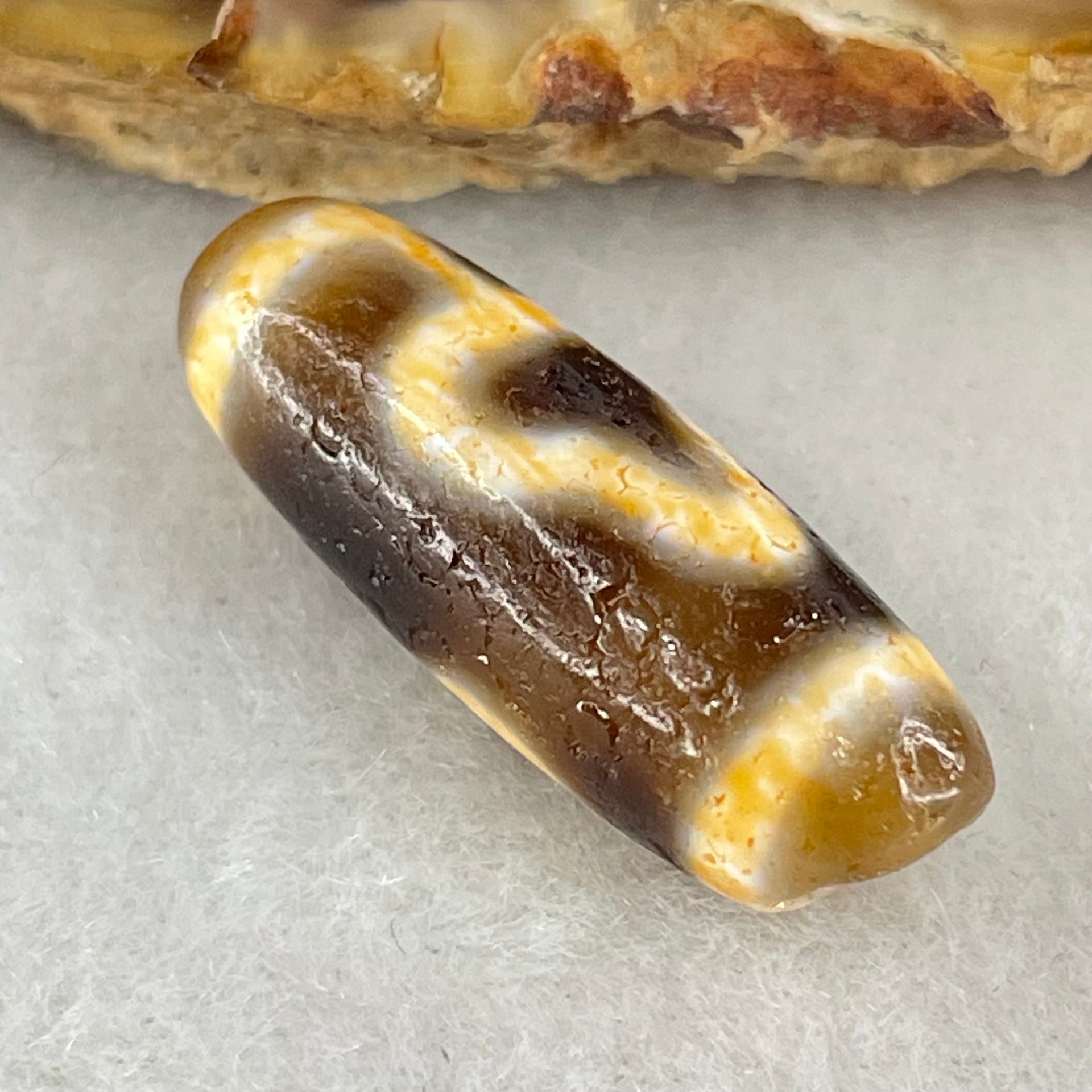 Natural Powerful Tibetan Old Oily Double Bodhi Tree Dzi Bead Heavenly Master (Tian Zhu) 菩提树天珠 3.35g 26.9 by 9.6mm - Huangs Jadeite and Jewelry Pte Ltd