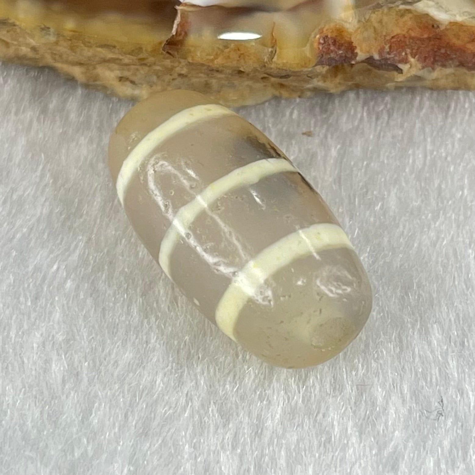 Natural Powerful Tibetan Old Oily Agate 3-Lines Dzi Bead Heavenly Master (Tian Zhu) 三行天诛 2.97g 19.0 by 10.1mm - Huangs Jadeite and Jewelry Pte Ltd