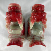Antique Natural Red Green Marble Long Gui Dragon Turtle Pair Total Weight 2,753.5g each about 155.0 by 70.0 by 11.0mm (Slight Chips) - Huangs Jadeite and Jewelry Pte Ltd