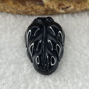 Type A Opaque Black Omphacite Leaf Pendant Charm 5.60g 31.5 by 18.0 by 5.7mm - Huangs Jadeite and Jewelry Pte Ltd